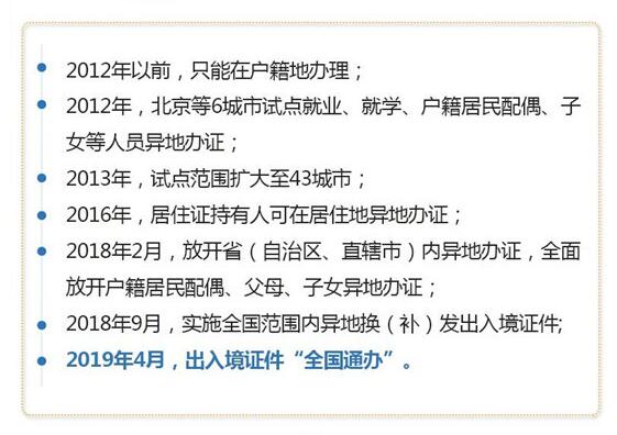 2019年4月1日起内地居民申领出入境证件实行“全国通办”