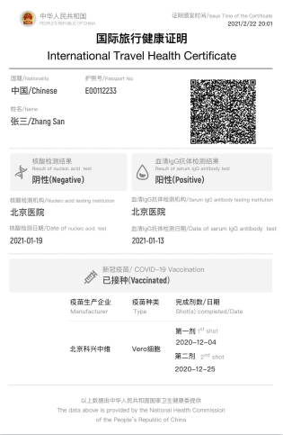 国际旅行健康证明